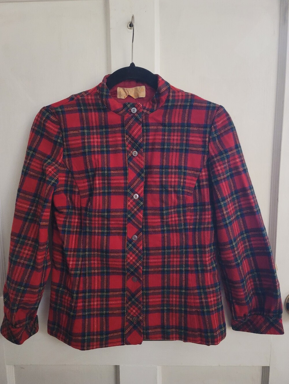 Vintage Pendleton Plaid Pure Virgin Wool Mandarin Collar Blouse/Button down
